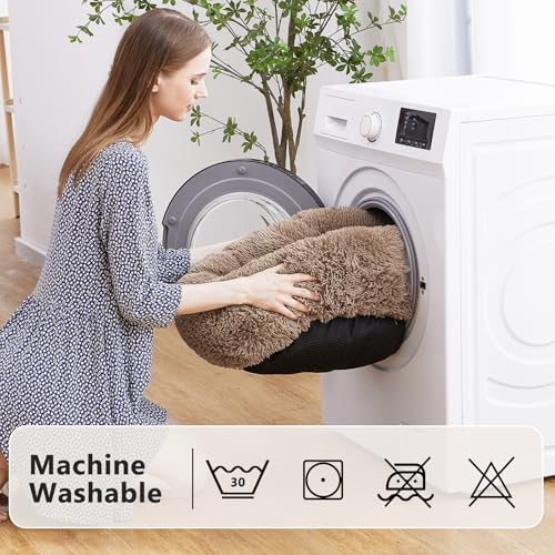 MIXJOY Orthopedic Dog Bed Comfortable Donut Cuddler Round Pet Beds Ultra Soft Washable Dog and Cat Cushion (20''/23''/30'') (23'', Brown)