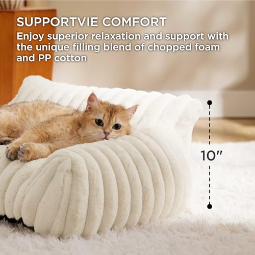 Bedsure ComfyFleece™ Cute Cat Couch for Pets - As Seen on TV on Good Day New York, Small Medium Dog Bed, Supportive Couch Bed for Small Dogs, 30 Inch, Cream