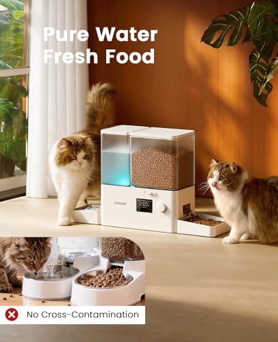 oneisall Automatic Cat Feeder and Water Dispenser, Cat Food Dispenser 36Cups/8.5L, 2-in-1 Large Capacity 5L Cat Feeder and 3.5L Gravity Water Dispenser for Pets, Timed Cat Feeder for Dry Food