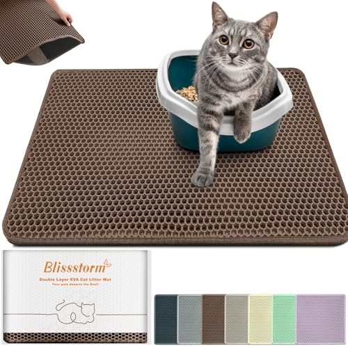blissstorm Extra Large Waterproof Cat Litter Mat - 31x24 Inch Honeycomb Double Layer Traps Litter, Waterproof & Non-Slip Floor Protector, Easy Clean, Odor-Free, Brown