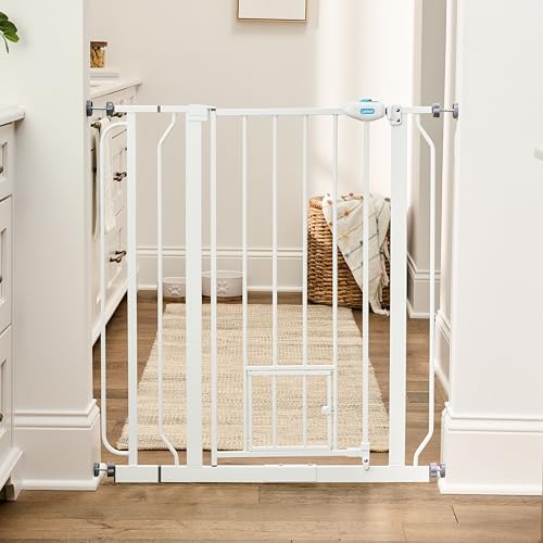 Carlson 36" Extra Tall Walk Through Dog Gate for Doorways & Bottom of Stairs, Metal Pet Gate with Small Pet Door, Expands 29.5”–36.5”, White