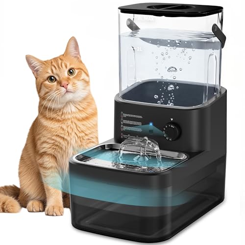 3L Filterless Cat Water Fountain, Wireless Motion Sensor Fountain with 4000mAh Battery, Stainless Steel Cat Bowls, Separate Water Tanks, Quiet – Black