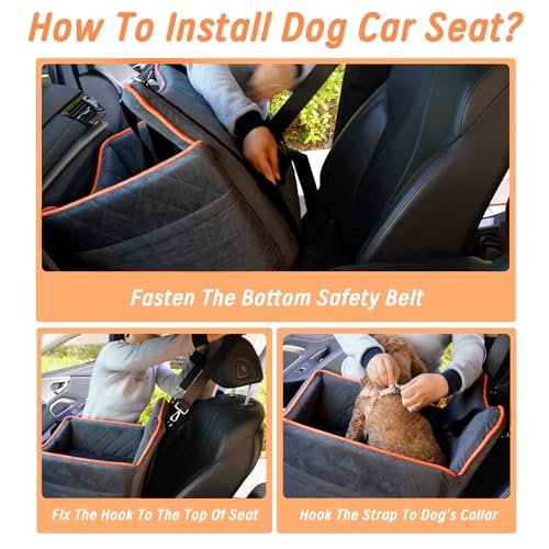 Dog Car Seat for Medium Sized Dogs 30 lbs, Safety Booster Seat for Small Dogs Hooks to The Seatbelt & with Elevated Cushion, Soft Waterproof Washable Small Dog Car Seat with Storage Pockets (Black)