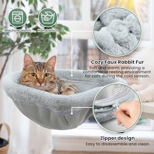 JUNSPOW Cat Desk Bed - One-Click Folding,Sunken Design & Space-Saving Semi-Circular Cat Bed, Soft Faux Rabbit Fur Material, Suitable for Various Desktops-Maximum Hold Up to 40lb