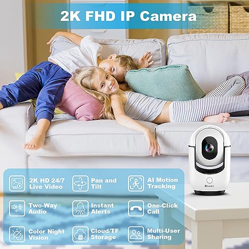 Cloarks 2K Pan/Tilt Security Camera, WiFi Indoor Cameras for Home Security with AI Motion Detection, Pet/Dog/Baby Camera with Phone App, 2-Way Audio, 24/7, Siren, TF/Cloud Storage