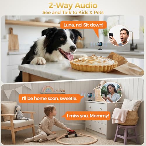 ZEEPORTE 2K Indoor Cameras for Home Security - Baby Monitor and Dog Pet Camera with Motion Detection, 2-Way Audio, Night Vision, Siren, Wired Security Camera - Works with Alexa and Google Home(2-Pack)