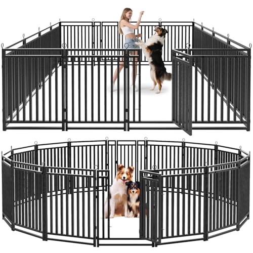 Petorldog Dog Fence Outdoor Indoor, 40" Inch Height 16 Panels Dog Playpen for Large/Medium/Small Dogs Metal Dog Pen for Yard Camping and RV | Black-Silver