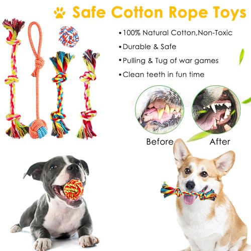 Aipper Dog Toys 25 Pack for Fun and Teeth Cleaning, Puppy Chew Toys Pack with Squeak Plush Toy,Squeaky Toy Balls,Tug of War and Rope Toys for Puppy to Small Dogs