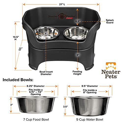 Neater Pet Brands Neater Feeder Deluxe Mess Proof Dog Bowls Elevated for Large Dogs Over 40 lbs, Made in USA, No Spill Raised Dog Food Bowl Stand Feeding Station, Food and Water Bowl Set, Black