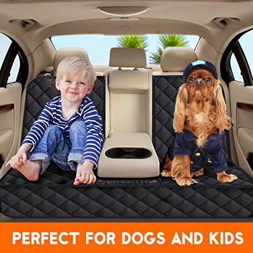 Yuntec Dog Car Seat Cover, Back Seat Cover for Dogs Pet Car Seat Protector Waterproof Bench Car Seat Cover, Non-Slip Rear Seat Cover fits Middle Armrest for Most Cars SUVs Trucks - Black