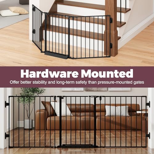 Cideny 29.4-78" Extra Wide Baby Gate, Long Dog Gates Indoor for Doorways Stairs, Essential Large Safety Gate for Child Toddler with Anti-Trip Pedal, Adjustable Pet Gate, 28" Tall 3 Metal Panels Black