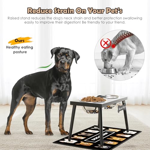 ADENGL Metal Raised Dog Bowl Stand for Large and Medium Dogs, Stronger Elevated Dog Bowls with Sprill Proof Mat, Pet Food & Water Bowls 10" Tall Dogs Feeder (58OZ-Stainless Steel Pet Bowl, Mat-16x24)