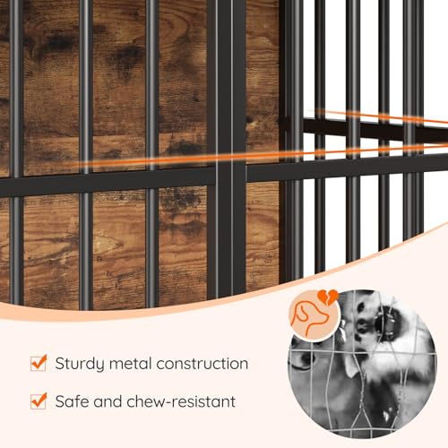 HOOBRO 38.6" Dog Crate Furniture, Wooden Dog Kennel Indoor, Heavy Duty Dog Cage for Small/Medium Dog, Decorative Side End Table, Rustic Brown and Black BF100GW03