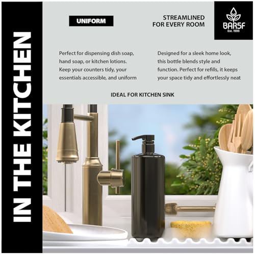 Bar5F 1-Liter BPA-Free Black Pump Bottles – Refillable PET Plastic Dispensers for Shampoo, Conditioner & Body Wash with UV Shield Gloss Finish, Heavy-Duty 3-Pack