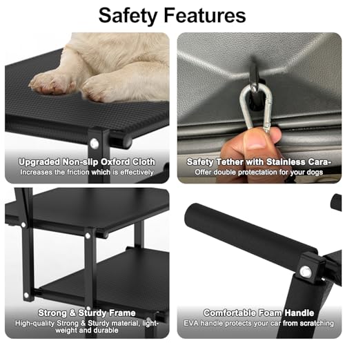 Extra Wide Dog Stairs for Large Dogs, Foldable Dog Ramp for Car with Non-Slip Surface, Lightweight Dog Stairs for Cars, Dog Steps for Cars, SUV, High Beds, Truck, Supports up to 250 lbs, 4 Steps