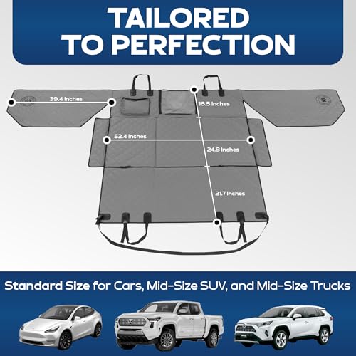 Ruff Liners Standard Back Seat Extender for Dogs, Gray – As Seen on Shark Tank – Hard Bottom Platform for Cars, SUVs & Mid-Size Trucks – 400lb Support, Waterproof – Rigid Back Seat Cover for Dogs