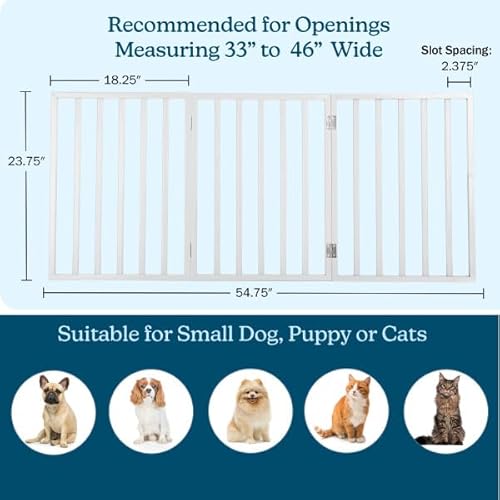 Pet Gate - 3-Panel Indoor Foldable Dog Fence for Stairs, Hallways, or Doorways - 55x24-Inch Retractable Freestanding Dog Gates by PETMAKER (White)