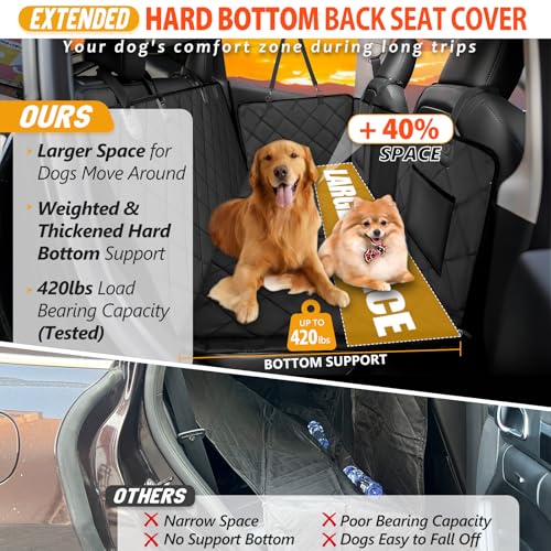 ROUWINNE Back Seat Extender for Dogs-Large Space, Dog Car Seat Cover Hard Bottom Holds 420lbs, Sturdy Backseat Extender for Dogs,Upgraded Waterproof Pet Car Bed Dog Hammock for Car, SUV,Truck, Black