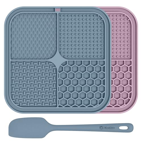 ChefAide 2 Pack Lick Mat for Dogs,Cats,Upgraded 8.5×8.5 inches Licking Mats with Suction Cups,Slow Feeder Licking Pad for Anxiety Relief and Boredom Reducer,Suitable for Dog Training Set 4