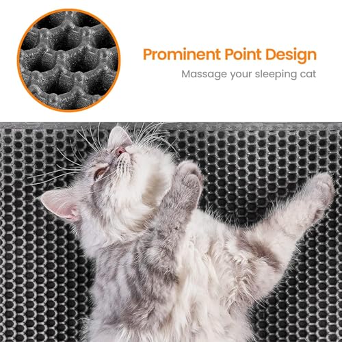 Cat Litter Mat-30"X24" Jumbo Litter Trapping Mat EVA Honeycomb,Urine & Waterproof Scatter Control Matt for Cat With Handle Design Easier To Clean, Less Waste, Soft On Paws, Gray