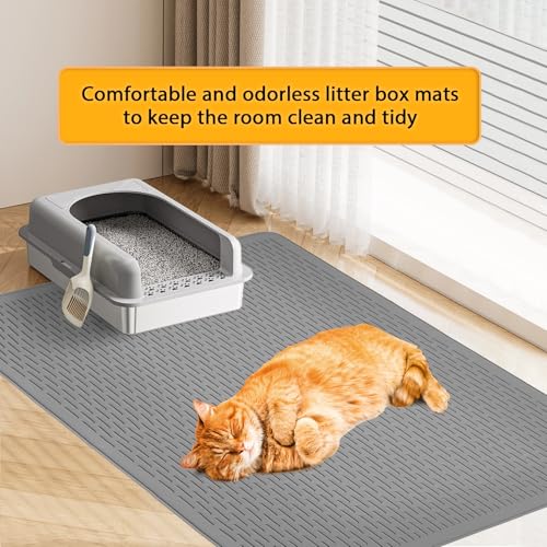 Colewin Large Cat Litter Mat 39x27 Inch XL, Waterproof Litter Box Mat with Raised Edges & Textured Surface, Rubber Litter Catcher Mat Washable, Easy Clean Kitty Litter Mat for Multiple Cats