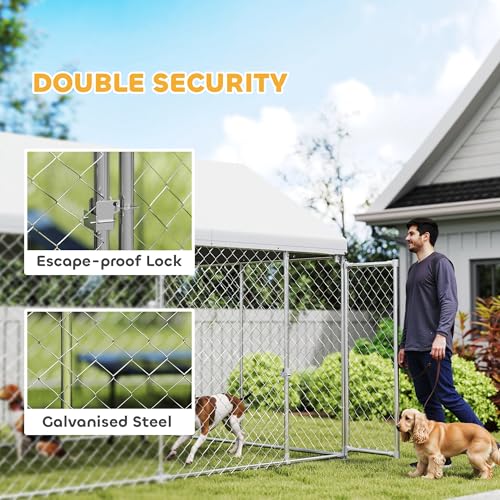 PawHut Outdoor Dog Kennel, 20' x 7.5' x 8', Heavy Duty Large Dog Kennel Outside w/Waterproof Roof, Galvanized Chain Link Pet Enclosure w/Secure Lock, for Large Breed, Chicken, Duck