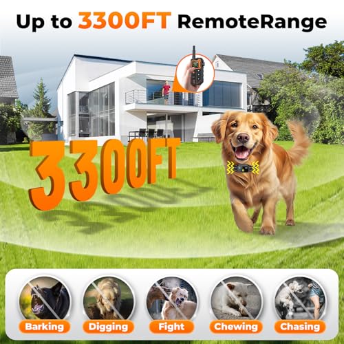 AI Dog Shock Collar 2 Dogs (10-120Lbs) - 3300FT Dog Training Collar with Remote, IPX7 Waterproof Collar with Beep, Vibration, Safe Shock for Large Medium Small Dogs, Keypad Lock and Flashing Light