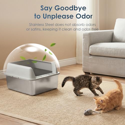 Suzzipaws Stainless Steel Litter Box with Lid, 17.3”×13.4”×9" Kitty Litter Box for Kittens & Small Pets, High Sides Metal Cat Litter Box for Leak Proof, Easy to Clean, Non-Stick, Odor Control
