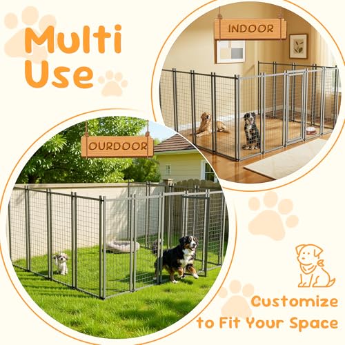 20x10ft Large Outdoor Dog Kennel, Heavy Duty Galvanized Steel Enclosure with Waterproof Roof & Secure Lock for Giant Breed Dogs
