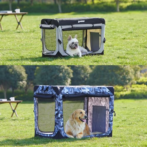 ZOMISIA 36 Inch Collapsible Dog Crate for Large Dogs - Portable Dog Travel Crate Soft Sided with Breathable Mesh Windows, Foldable Dog Kennel for Indoor and Outdoor, Grey