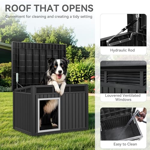 YITAHOME Dog House w/Lift-Up Sloping Roof, Waterproof and Ventilated Pet House for Indoor & Outdoor Use, Easy Assembly Dog Kennel for Small Medium Dogs, Black(32.2" L x 25.1" W x 24.1" H)