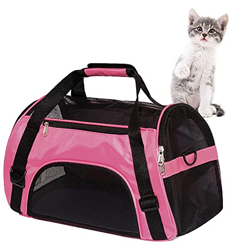 MuchL Cat Carrier for Cats Soft-Sided Travel Pat Carrier for Cat with Wooden Padding Board Airline Approved Lightweight Comfortable Cat Bag for Puppy Small Pets (Small, Pink)