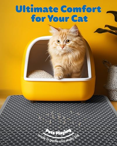 27" x 19" Cat Litter Mat - Ultra-Large Litter Box Mat with Double Layers, Urine-Proof and Non-Slip Litter Trapping Mat, Easy to Clean Kitty Litter Mats for Floor, Scatter Control, Grey