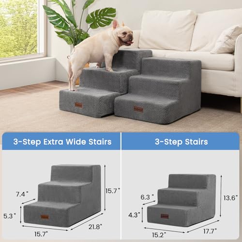 Aodisman Dog Stairs for Small Dogs, 3-Step Non-Slip Pet Stairs for Couch Sofa and Chair, Dog Bed Stairs for Puppy, Older Cat,Grey,13.6" H