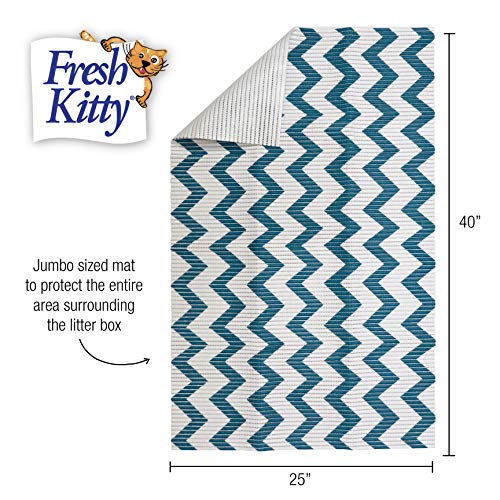 Fresh Kitty Durable XL Jumbo Foam Litter Mat – Phthalate and BPA Free, Water Resistant, Traps Litter from Box, Scatter Control, Easy Clean Mats – Chevron, Blue/White Chevron (9035)
