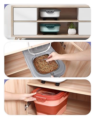ANVS Airtight Collapsible Pet Food Container With Casters, Scoop and Small Container - Keeps Up To 20lbs Dry Dog Food Fresh (Grey)