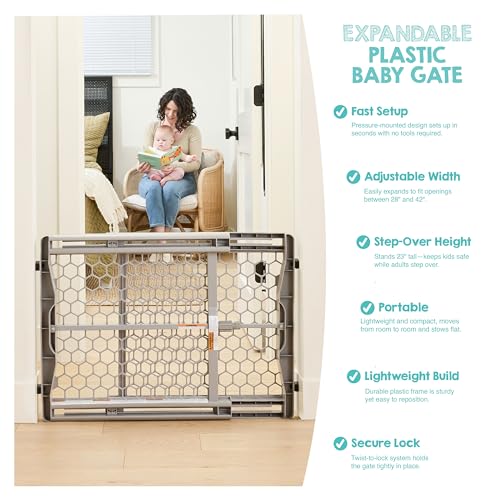 Regalo Safety 28"-42" Extra Wide Expandable Baby Gate for Doorways & Bottom of Stairs, Pressure Mounted Safety Gate for Babies, Toddlers & Pets, Tested & Safe for 30 Years, American Designed and Owned