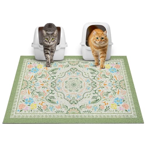Glittme Cat Litter Mat with Non-Slip Bottom Litter Box Mat 33"X22" Litter Trapping Mat Easy to Clean Washable Cat Food Mat for Kitty,L