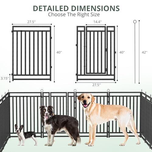 Petorldog Dog Fence Outdoor Indoor, 40" Inch Height 16 Panels Dog Playpen for Large/Medium/Small Dogs Metal Dog Pen for Yard Camping and RV | Black-Silver