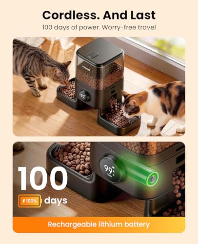 oneisall Cordless 2.4Ghz WiFi Automatic Cat Feeder for 2 Cats, Rechargeable 100-Day Battery Operated Auto Cat Feeder, 20 Cups/5L Timed Cats Food Dispenser Automatic for Large Kibble, Smart App Control
