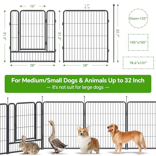 Mr IRONSTONE Dog Playpen with Anti-Rust Coating – 32" Height 16 Panels Portable & Foldable Indoor/Outdoor Pet Fence for Large, Medium, or Small Dogs – Durable Exercise Pen