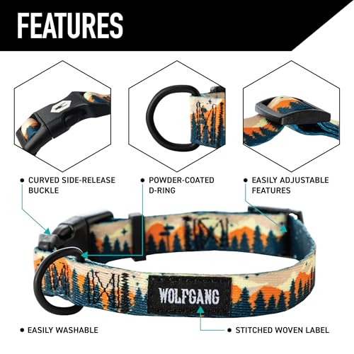 Wolfgang Heavy Duty, Adjustable Dog Collar with Quick Release Nylon Buckle for Walking & Training, Overland Print, Medium