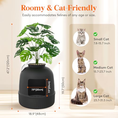 Lifewit Cat Litter Box, Hidden Enclosure Litter Tray with Odor Control & Carbon Filter in Living Room, Bedroom, Corner with Faux Plant& Plastic Scoop, 48 x 120 cm/19x47, Black