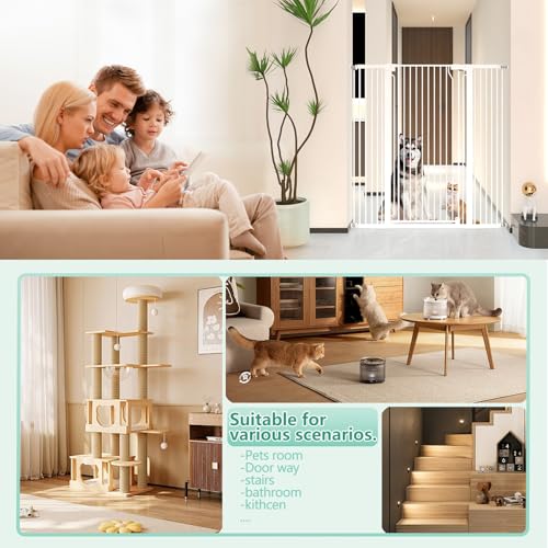 51" Extra Tall Cat Gate 30"-49.27" Wide, Auto Close, Pressure Mounted, for Cats & Small Dogs, Hallway, Stairs, Kitchen, Not Baby Gate,White