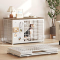 YATINEY Foldable Dog Crate Furniture, Dog Crate with DIY Frame, Heavy Duty Dog Kennel Indoor with Hooks, Wooden Dog Cage End Table, for Small/Medium Dogs, White and Walnut DC95WH
