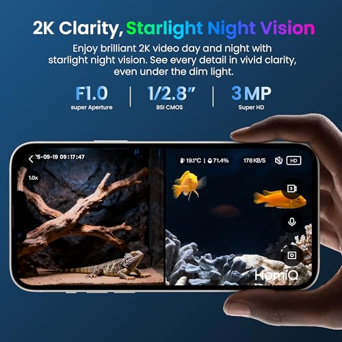 HOMIQ LIFE 3MP 2K Aquarium & Terrarium Pet Camera.Install &Close-Focus Lens for Fish,Lizard, Reptile Pet and Window Bird Feeder,2.4GHz & 5GHz WiFi,Auto-Focus,24/7 Recording
