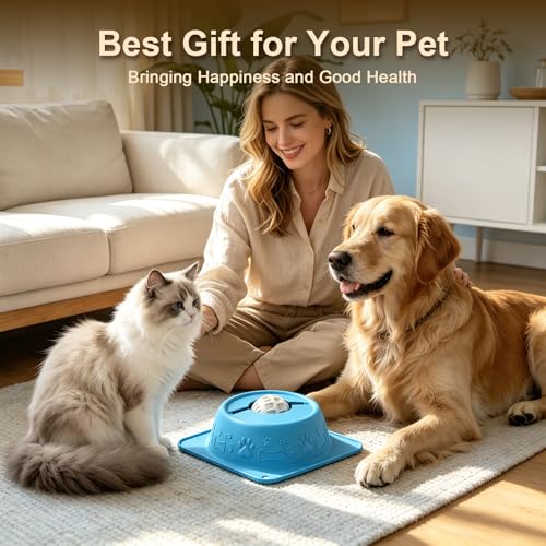 Slow Feeder Dog Bowl for Liquid Treats, Anti-Slip Lick Bowl, Bone Broth and Yogurt Puzzle Feeder, No Spill Pet Bowl Pup Lick Toy for Large Medium Small Dogs and Cats, Anxiety Relief, Blue