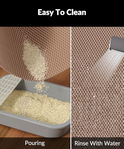 Cooyes Cat Litter Mat - Cut to Fit Any Place, 47"x35" Extra Large Litter Trapping Mat for Litter Box, Easy to Clean, Waterproof & Non-Slip Kitty Pad, Scatter Control to Protect the Floor (Khaki)