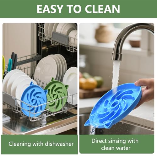 2Pcs Silicone Slow Feeder Cat Bowl,Puzzle Feeder,Interactive Toys,Slow Feeding cat Bowl Suitable for All Dry and Wet Foods,Easy to Clean Silicone Bowls (Green and Blue)