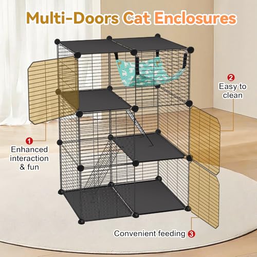 VISCOO Cat Cage(for Kitten), 3-Tier DIY Catio Cat Enclosures, 24" x 16" x 36" Cat Playpen Indoor & Outdoor with Hammock, Detachable Metal Wire Cats Crate, Exercise Place for Squirrel, Ferret